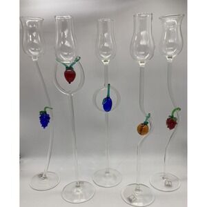 Set Of 5 Hand Blown Viol Glass Cordial/Schnapps Glasses 11.75", Glass Fruit